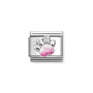 Nomination Paw Charm with Pink White Enamel and Zirconia 330321/13