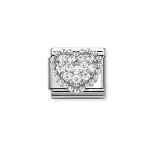 Nomination Classic Silver and White Zirconia Heart Charm Dots Border