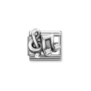 Nomination Classic Silver Treble Clef and Music Note with White Zirconia Charm
