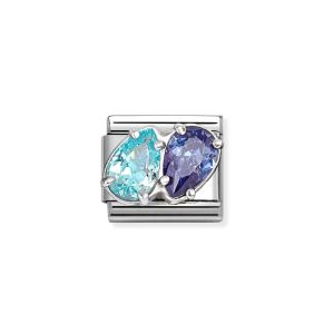 Nomination Classic Silver Light and Dark Blue Stone Twin Teadrop Charm. Item code 330329/18