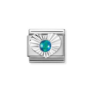 Nomination Classic Silvershine Charm Diamond Heart Green Opal