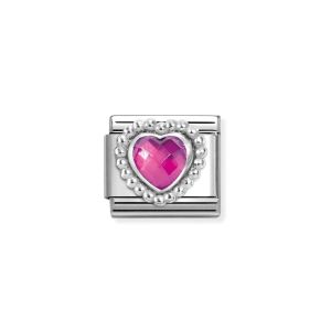 Nomination Heart Charm with Faceted Stones Rich Fuchsia Silver 330605/030