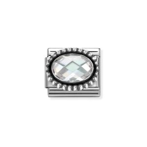 Nomination Classic Silver Faceted Zirconia Beaded Oval Charm - White 330607/010