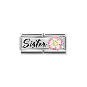 Nomination Double Classic Charm - Sister with Pink Flower