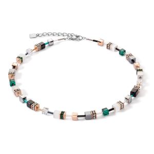 Coeur De Lion GeoCUBE Necklace - Iconic Rose Gold White and Dark Green