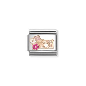 Nomination 9k Rose Gold and Enamel Camera with Flowers Charm 430202/31