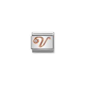 Nomination Rose Gold and Zirconia Classic Letter Charm - V