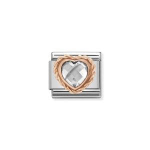 Nomination Classic Heart Rose Gold Charm with White Stone
