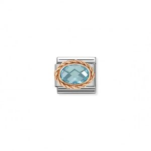 Nomination Classic Faceted Light Blue Cubic Zirconia Charm - Rose Gold Twist Setting