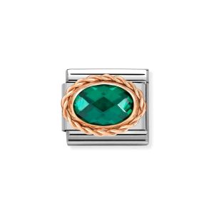 Nomination Classic Faceted Emerald Green Cubic Zirconia Charm - Rose Gold Twist Setting