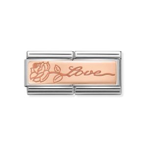 Nomination Classic Rose Gold Double Engraved Charm - Love with Flower