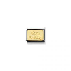 NOMINATION COMPOSABLE Classic ENGRAVED SIGNS in stainless steel with 18k gold CUSTOM Happy Birthday (engraved)