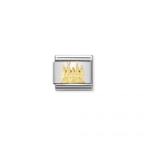NOMINATION COMPOSABLE Classic RELIEF MONUMETS in stainless steel with 18k gold Sagrada Family