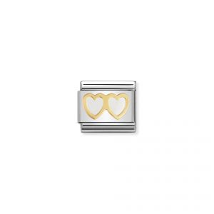 NOMINATION COMPOSABLE Classic LOVE in stainless steel with enamel and 18k gold White double heart