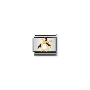 NOMINATION COMPOSABLE Classic WATER ANIMALS in stainless steel with enamel and 18k gold Penguin 030213_04