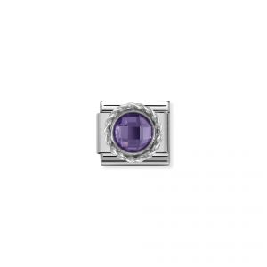 NOMINATION Comp. CL CZ ROUND FACETED STONES stainless steel and twisted 925 silver detail PURPLE