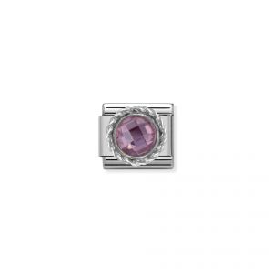 NOMINATION Comp. CL CZ ROUND FACETED STONES stainless steel and twisted 925 silver detail PINK