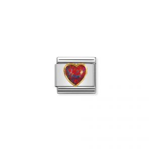 NOMINATION COMPOSABLE Classic STONES HEARTS in stainless steel with 18k gold RED OPAL 030501_08