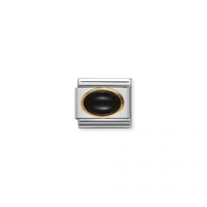 NOMINATION Composable Classic oval hard stones in stainless steel and gold 18k BLACK AGATE