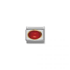 NOMINATION Composable Classic oval hard stones in stainless steel and gold 18k RED CORAL
