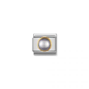 NOMINATION COMPOSABLE Classic ROUND STONES in stainless steel with 18k gold GREY PEARL