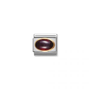 NOMINATION COMPOSABLE Classic OVAL SEMIPRECIOUS STONES in stainless steel with 18k gold GARNET