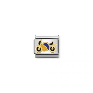 NOMINATION COMPOSABLE Classic SPORTS in stainless steel with enamel and 18k gold YELLOW and BLUE Motorbike