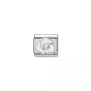 NOMINATION Composable CL SIMBOLS stainless steel, enamel, 1 Cub. Zirc and 925 silver WHITE rose