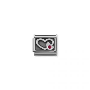 NOMINATION Composable CL SYMBOLS 1 Ox steel , Cub . Zircon . and arg.925 Engraved RED heart