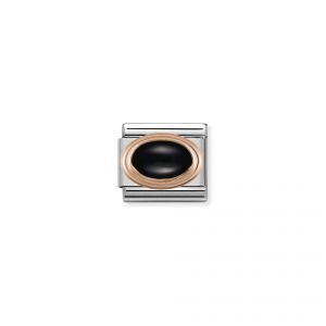 NOMINATION Composable Classic OVAL HARD STONES in stainless steel with 9K rose gold BLACK AGATE 430501_02