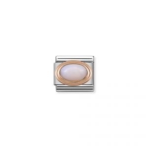 NOMINATION Composable Classic OVAL HARD STONES in stainless steel with 9K rose gold PINK OPAL 430501_22