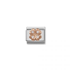 NOMINATION Composable Classic Symbols in stainless steel with 9K rose gold and CZ Four-Leaf Clover
