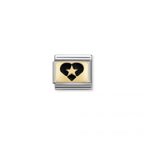 NOMINATION Composable Classic PLATES steel , enamel and 18k gold Heart With Star Black