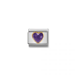 NOMINATION Composable Classic HEART FACETED CZ in steel and 750 gold PURPLE