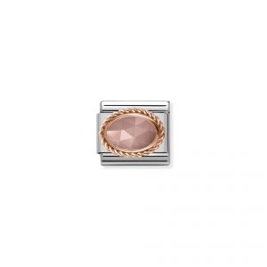 NOMINATION Composable Classic RICH SETTING STONE in steel and 375 gold Apricot chalcedony 430507_34