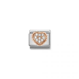 NOMINATION Composable Classic PAVE VARIOUS steel. zircon and gold 375 Heart with White CZ