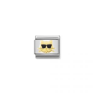 NOMINATION Composable Classic SYMBOLS steel. enamel and gold 750 Cat with glasses