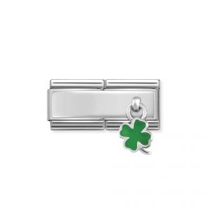 NOMINATION Composable DOUBLE Classic CHARMS steel. enamel and silver 925 Green four-leaf clover