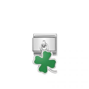 NOMINATION Composable Classic CHARMS steel. 925 silver and enamel Green four-leaf clover