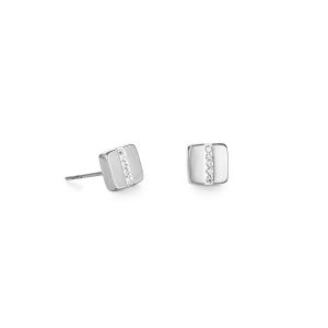 Coeur De Lion Pave Square Stud Earrings - Clear Crystal and Silver 0125211800