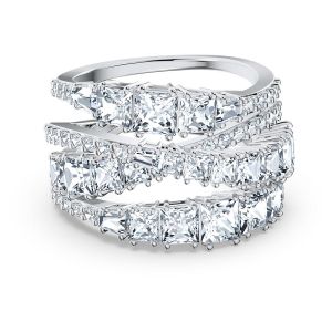 Swarovski Twist Wrap Ring - White with Rhodium Plating / 58