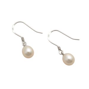 Jersey Pearl Hook Silver and White Pearl Earrings