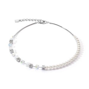 Coeur De Lion GeoCUBE Precious Fusion Pearls Necklace - Silver and White 5086101400