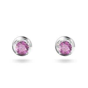 Swarovski Stilla Stud Earrings Round Cut Purple Rhodium Plated 5639135