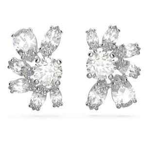 Swarovski Gema Flower Stud Earrings - White with Rhodium Plating 5644679