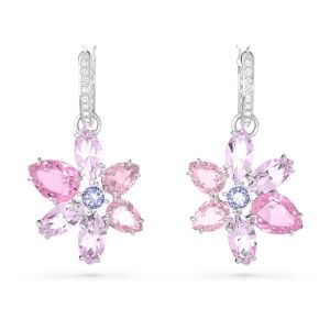 Swarovski Gema Flower Drop Earrings - Pink with Rhodium Plating 5658397