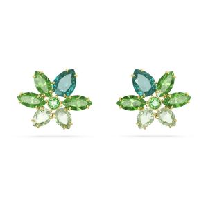 Swarovski Gema Flower Stud Earrings - Green with Gold tone Plating 5658400