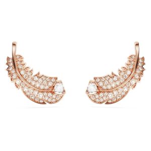 Swarovski Nice Feather Stud Earrings - White with Rose Gold Tone Plating 5663490