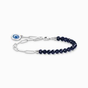 Thomas Sabo Member Charm Bracelet - Silver Long Link with Navy Beads A2129-007-32