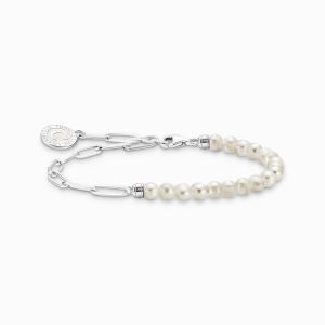 Thomas Sabo Member Charm Bracelet with White Pearls and Charmista Coin Silver A2129-158-14